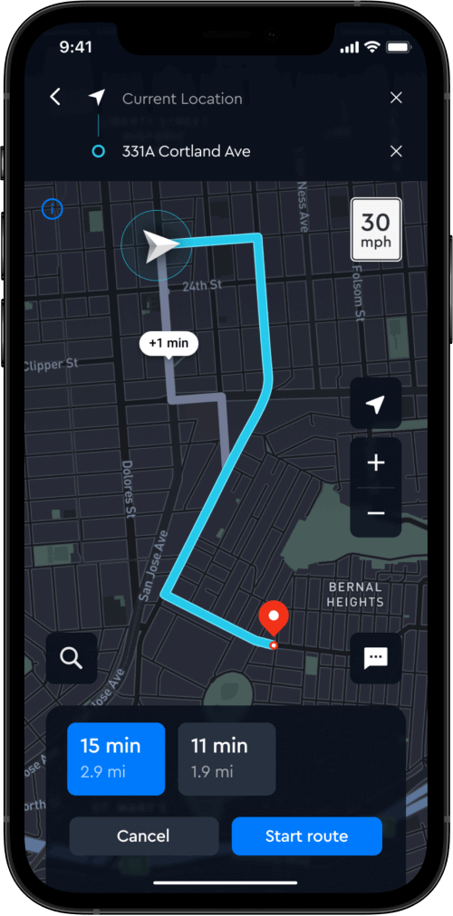 Mapbox navigation on a mobile.