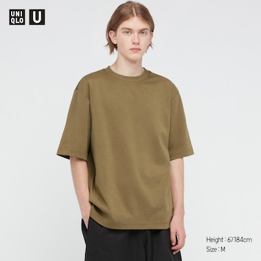 U Airism Cotton Oversized Crew Neck T-Shirt, Brown, Medium