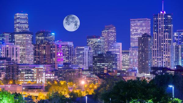 Full Moon over Denver, Colorado, US.