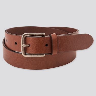 Men Italian Leather Vintage Narrow Belt, Brown, Medium