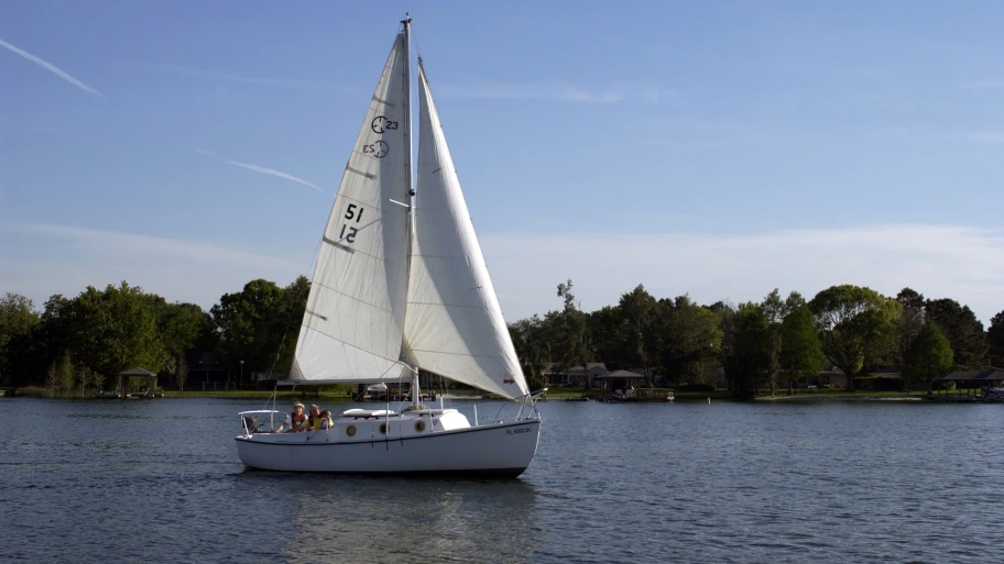 sailboat on a lake with a clear sky