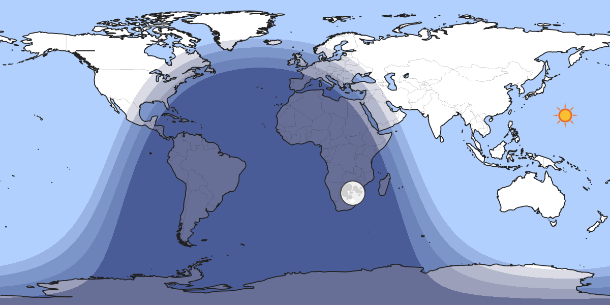 Map showing day and night parts of the world