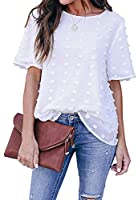 Blooming Jelly Womens Chiffon Blouse Summer Casual Round Neck Short Sleeves Pom Pom Shirts Tops