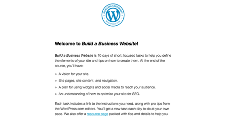 This screenshot shows a Welcome to Build a Business Website email. 