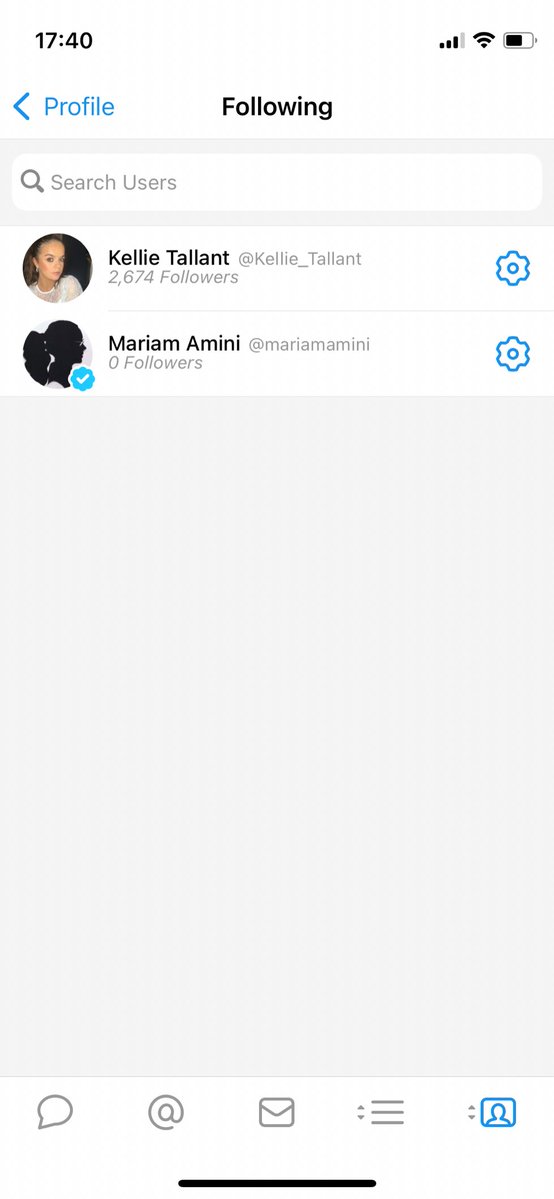 Screenshot of Tweetbot showing me following two accounts, one that has zero followers.