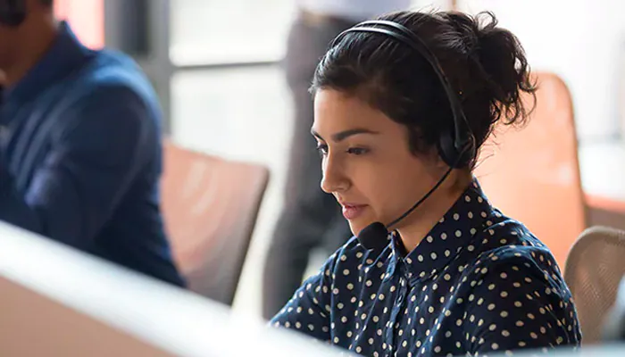 a woman wearing a headphone