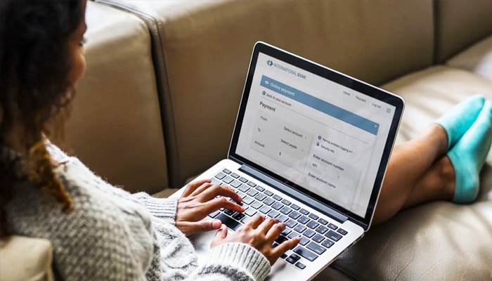 Woman working on a laptop