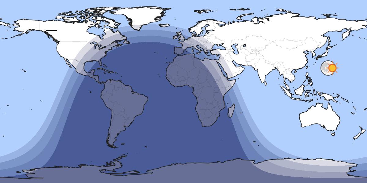 Map showing day and night parts of the world