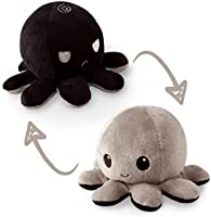 TeeTurtle | The Original Reversible Octopus Plushie | Patented Design | Black and Gray | Show your mood without saying a...