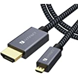 Micro HDMI to HDMI Cable Adapter 4K 6.6FT, iVANKY Braided Micro HDMI Cord Support 4K 60Hz HDR 3D ARC 18Gbps, Compatible with 