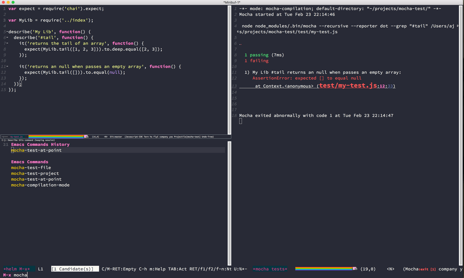 Emacs Mocha Runner in Action