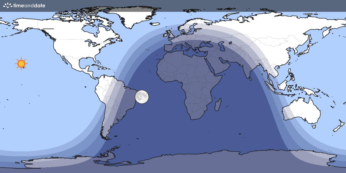 Map showing day and night parts of the world