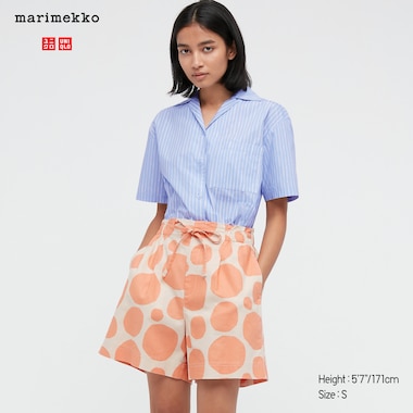 Women Linen-Blend Shorts (Marimekko), Orange, Medium