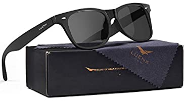 LUENX Polarized Sunglasses for Men Women UV400 Protection Gradient Black&Brown Lens Matte Black Square Frame 54MM