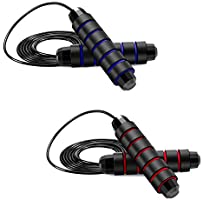 2 Pack-Skipping Rope,XMIAO Ball Bearings Tangle-Free Rapid Speed Steel Wire Jump Rope,Adjustable 6” Memory Foam...