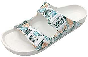 FUNKYMONKEY Women's Comfort Slides Double Buckle Adjustable EVA Flat Sandals