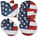 Patriotic Plates Party Pack for 50 Guests; 50 Patriotic Dinner Plates, 50 Patriotic Dessert Plates and 100 Patriotic Luncheon Napkins by Gift Boutique MADE IN THE USA!