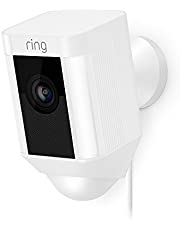 Ring Spotlight Cam Wired: Plugged-in HD security camera with built-in spotlights, two-way talk and a siren alarm, White, Works with Alexa