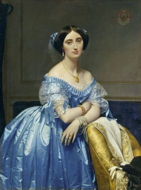 Jean Auguste Dominique Ingres (French, Montauban 1780–1867 Paris) Joséphine-Éléonore-Marie-Pauline de Galard de Brassac de Béarn (1825–1860), Princesse de Broglie 1851–53 Oil on canvas, 47 3/4 x 35 3/4 in. (121.3 x 90.8 cm) The Metropolitan Museum of Art, Robert Lehman Collection, 1975