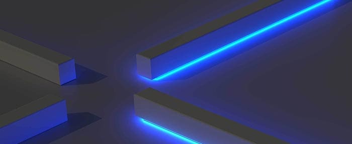 Glowing blue bars at right angles to one another in close proximity