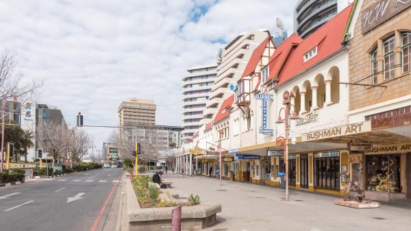 Historic German and modern architecture in Independence Avenue in Windhoek, Namibia.