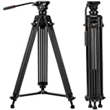 Tripod, COMAN KX3636 74 inch Video Tripod System, Professional Heavy Duty Aluminum Tripod with 360 Degree Fluid Head and Mid-