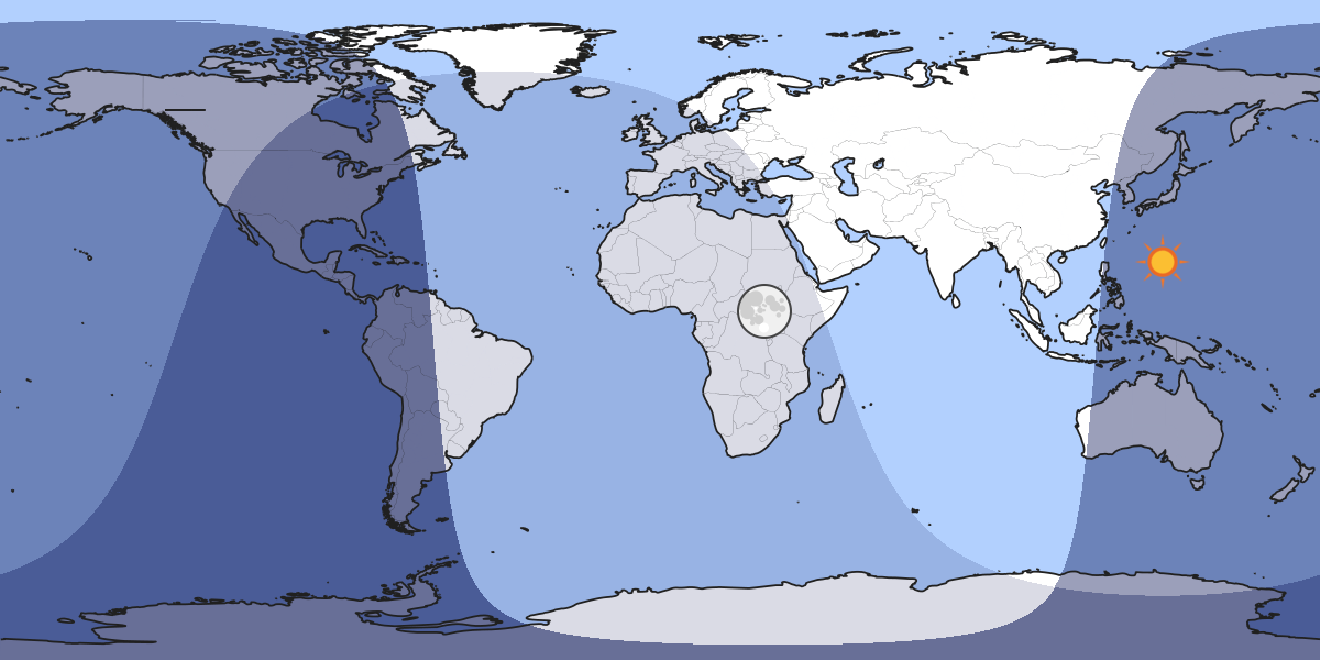 Map showing which part of the Earth the Moon is currently above the horizon at.