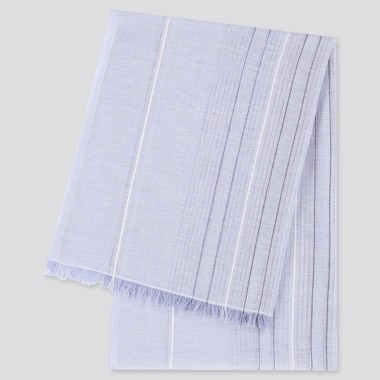 Women Cotton Linen Striped Stole, Blue, Medium