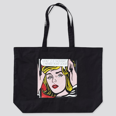 Large Eco-Friendly Printed Tote Bag (Roy Lichtenstein), Black, Medium