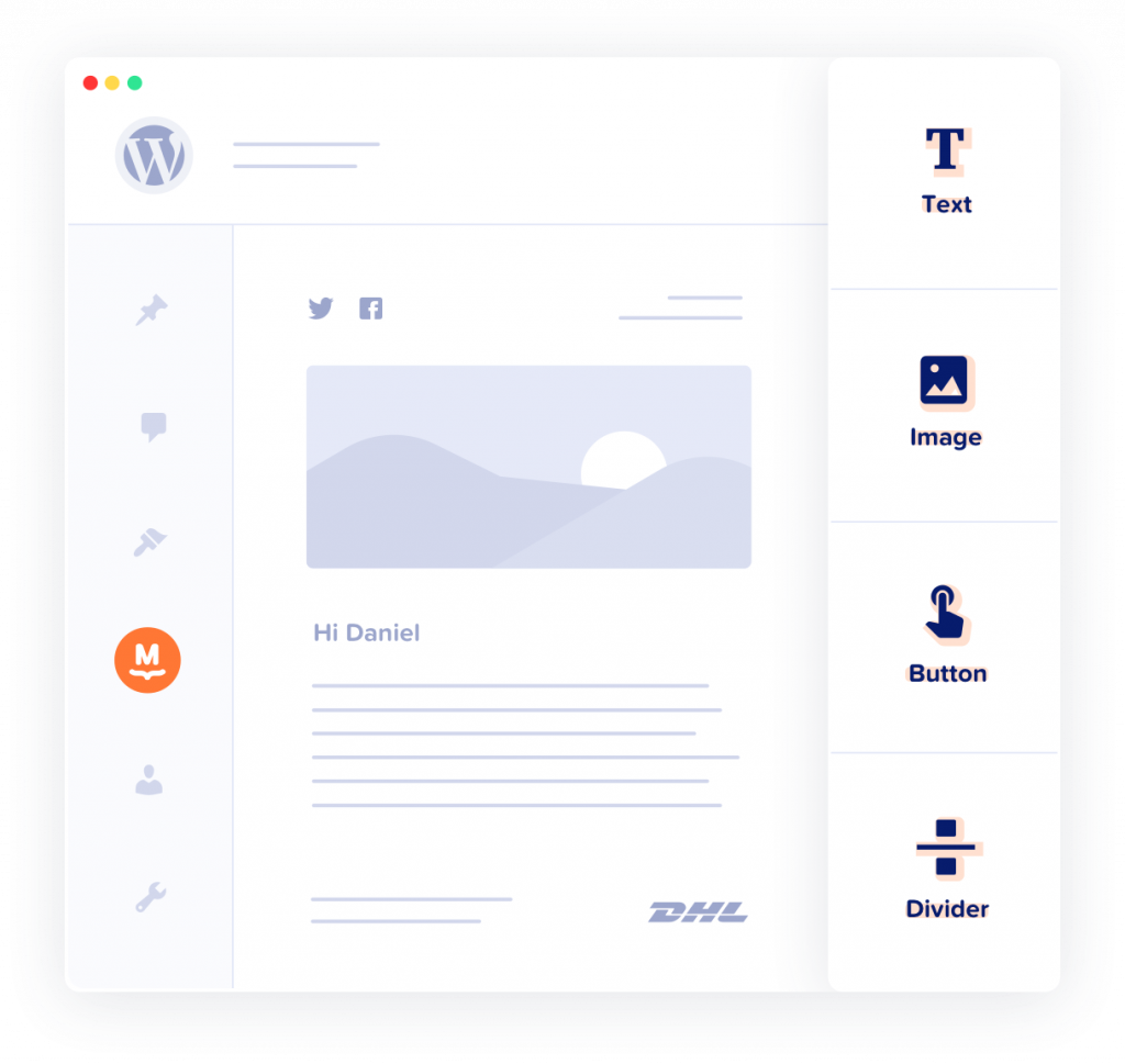 Illustration of MailPoet's WordPress newsletter drag and drop editor