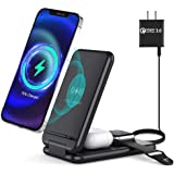 leQuiven 3 in 1 Wireless Charging Station, Foldable Wireless Charger Stand Compatible for iPhone 12/11/Pro Max/XR/XS Max/X/Ap