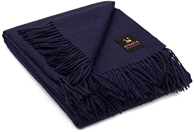 100% Baby Alpaca Wool Blanket Throw Solid Color Design for Bed Couch Sofa Soft Warm Peruvian Alpaca Wool Blankets 72" x 52" (Navy Blue)