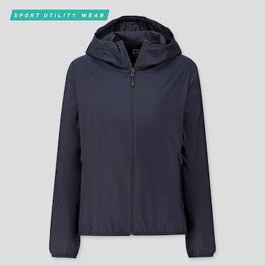 Women Pocketable Uv Protection Parka, Navy, Medium