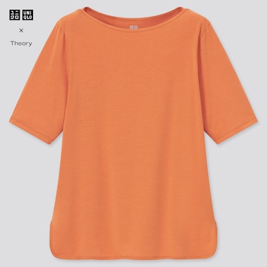 Women Airism Boat Neck Half-Sleeve T-Shirt (Theory), Orange, Medium