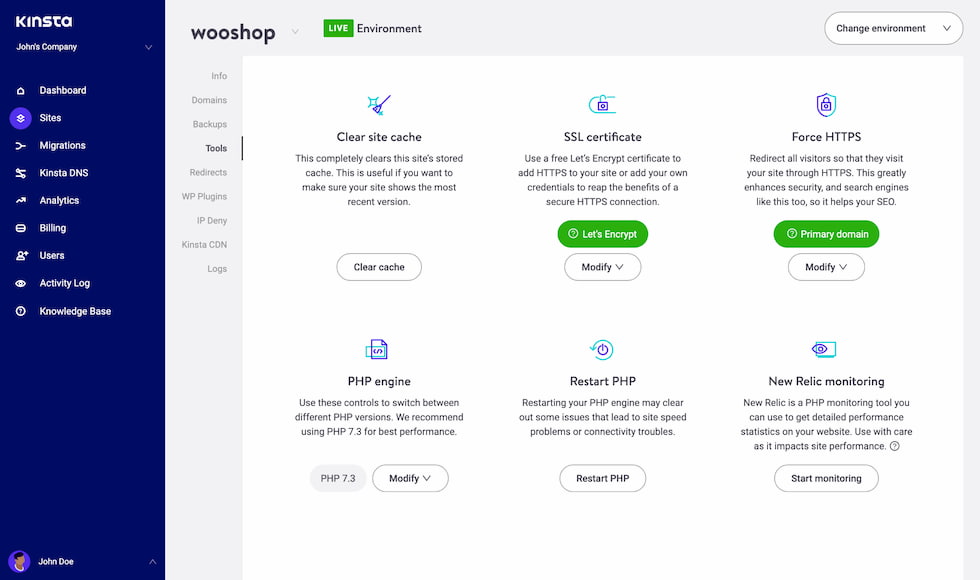 Leistungsstarke Tools von MyKinsta