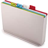 Joseph Joseph Index Plastic Cutting Board Set with Storage Case Color-Coded Dishwasher-Safe Non-Slip, Large, Silver (60134)