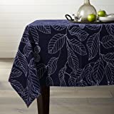 Lamberia Tablecloth Heavyweight Vintage Burlap Cotton Tablecloths for Rectangle Tables, 60-Inch-by-84, Navy Blue, Seats 6 to 