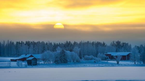 Landscape with low Sun at dusk