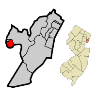 Location of Harrison within Hudson County and the state of New Jersey