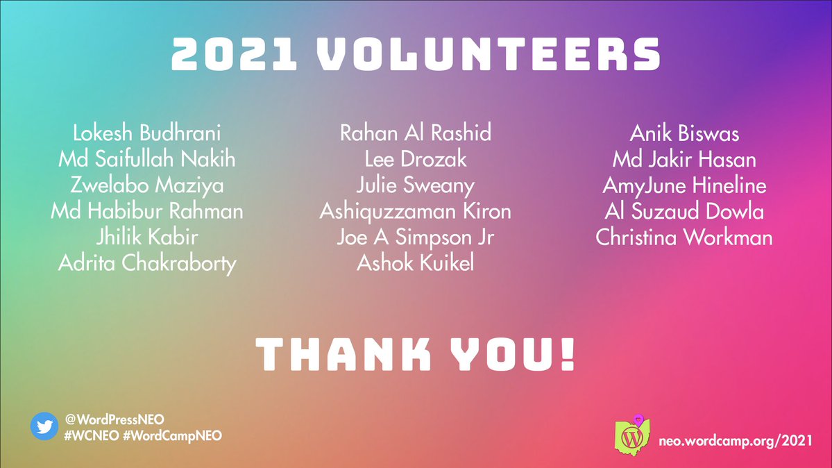  2021 Volunteers at WC NEO	
A big 'Thank you' to our amazing team of volunteers
