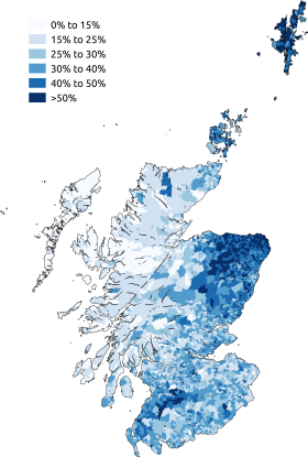 Распределение носителей скотса в Шотландии (2011)