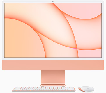 Vorderansicht des iMac in Orange