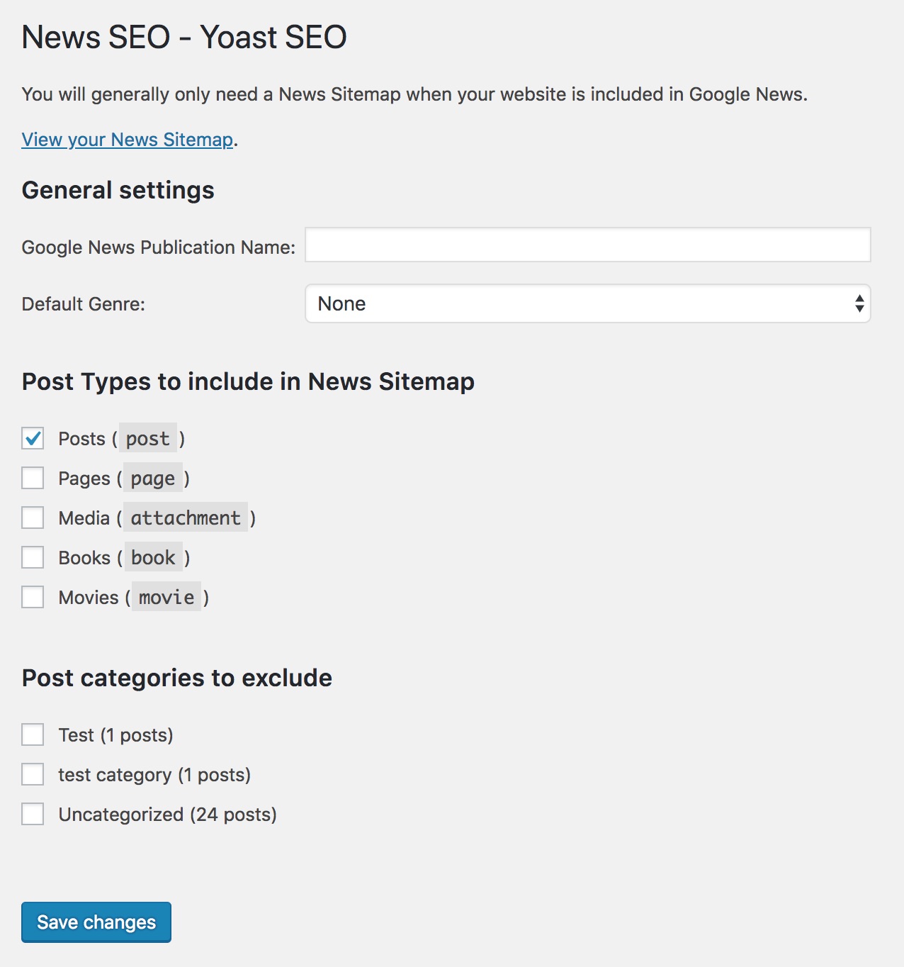 Yoast News SEO settings