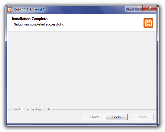 Installing XAMPP: Installation Complete Screen