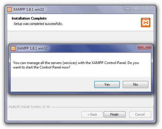 Installing XAMPP: Open Control Panel Screen