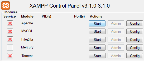 Start XAMPP Modules Manually Screen