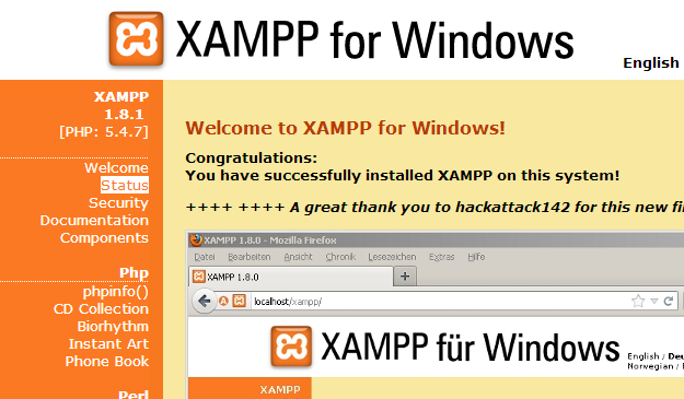 XAMPP Web Panel Welcome Screen