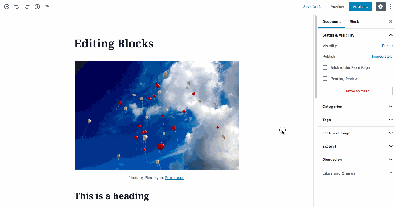 Changing and configuring blocks