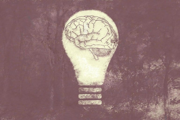 This shows a brain in a lightbulb