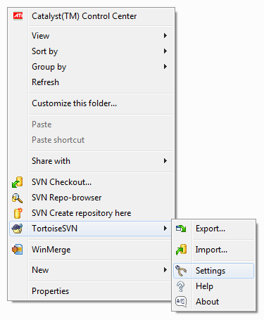 TortoiseSVN Settings Menu Screen